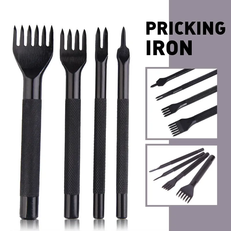 Black leather punch tool with diamond teeth, 3mm pitch, in PP bag pack, four tooth options