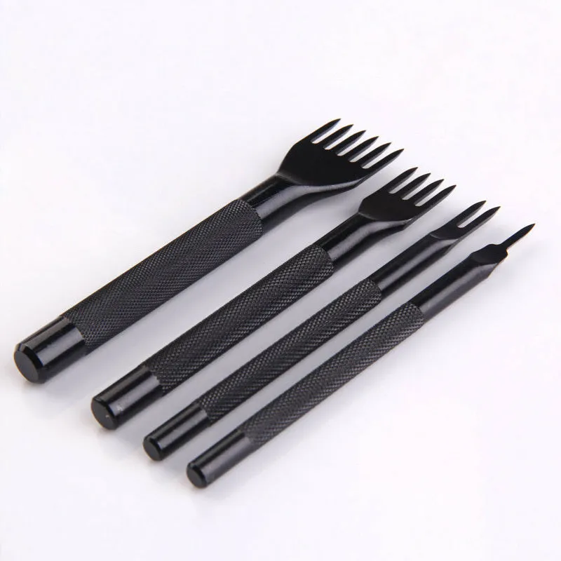 Black leather punch tool with diamond teeth, 3mm pitch, in PP bag pack, four tooth options