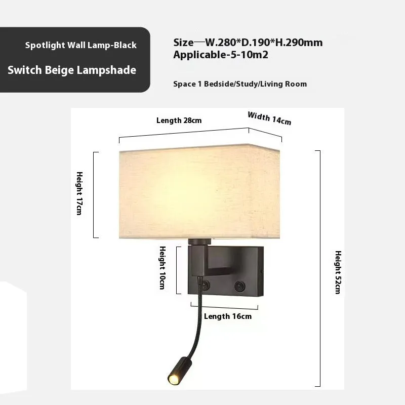 Modern simplicity fabric wall lamp with iron frame copper beige cloth cover for hotel study