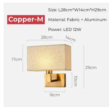 Modern simplicity fabric wall lamp with iron frame copper beige cloth cover for hotel study