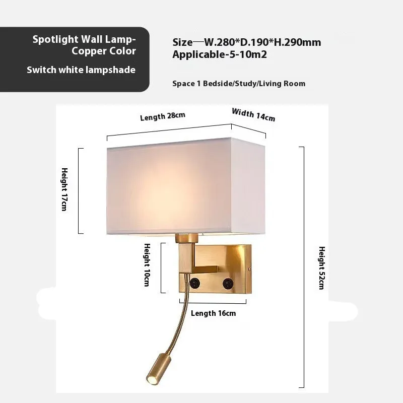 Modern simplicity fabric wall lamp with iron frame copper beige cloth cover for hotel study