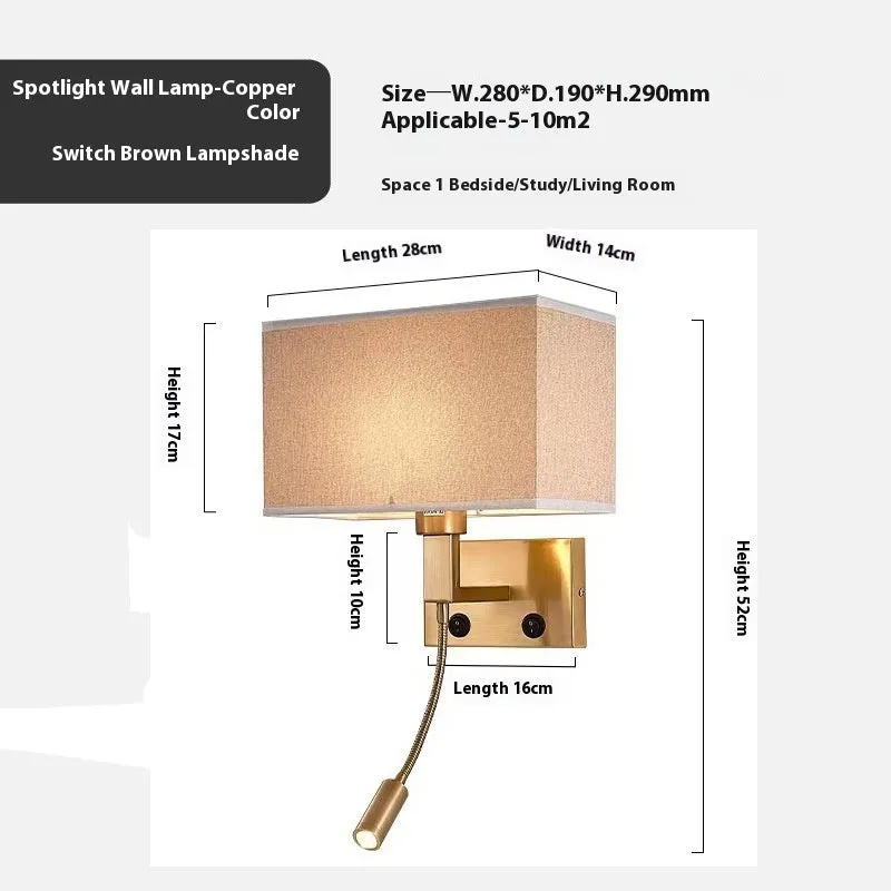 Modern simplicity fabric wall lamp with iron frame copper beige cloth cover for hotel study