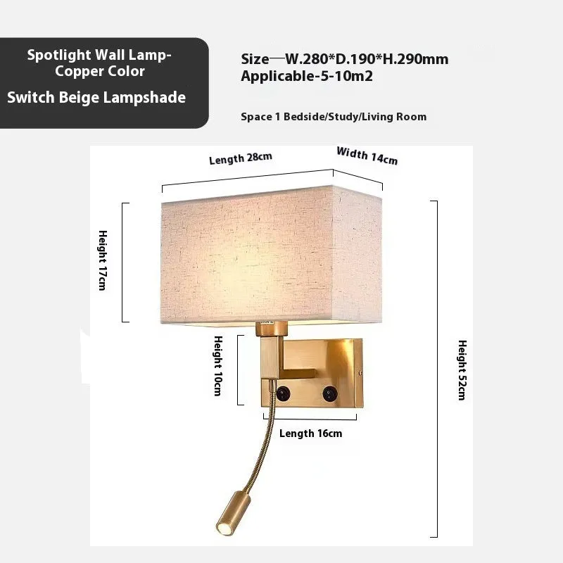 Modern simplicity fabric wall lamp with iron frame copper beige cloth cover for hotel study
