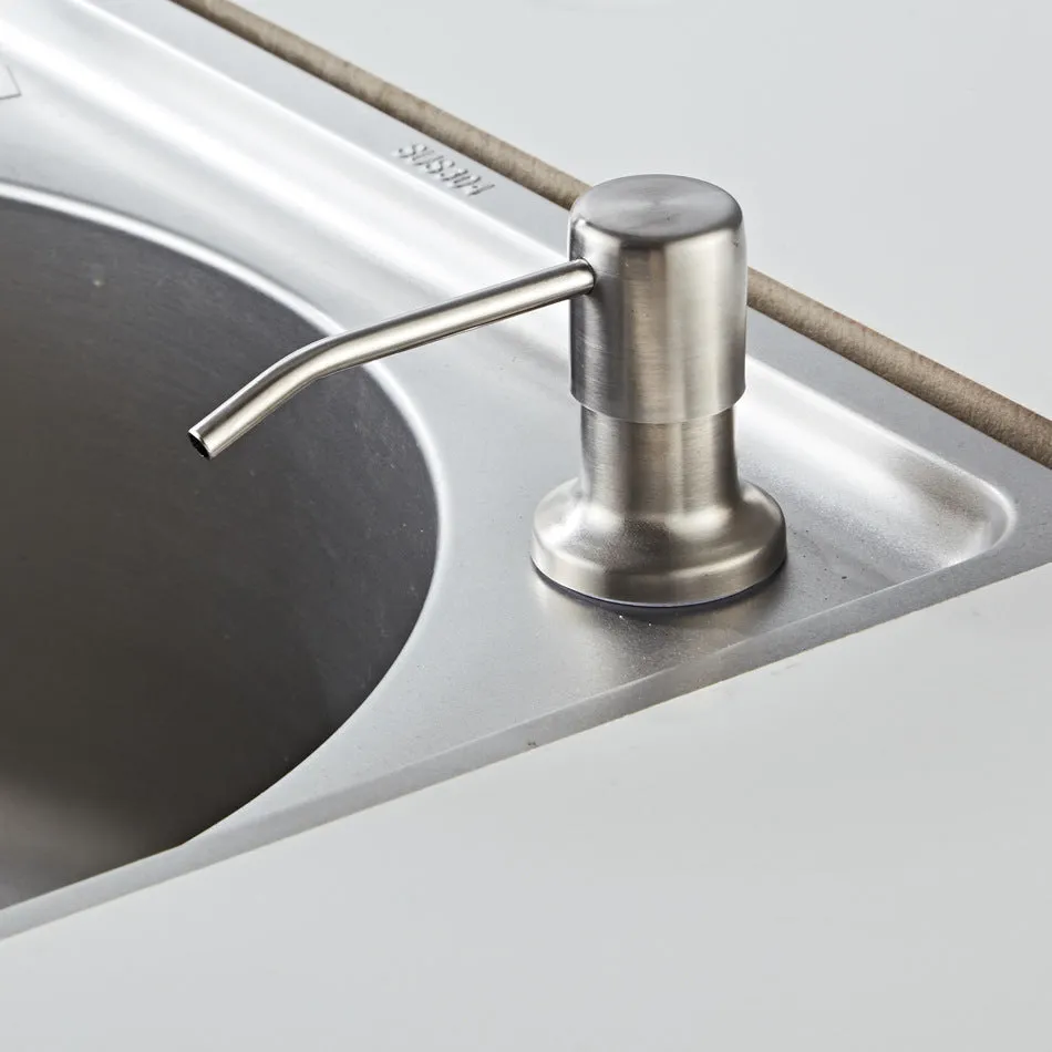 Stainless steel hand-press sink soap dispenser with 1.15m silicone extension tube for bathroom use