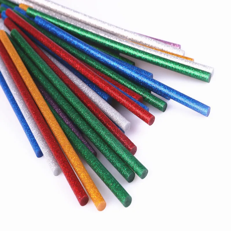 Flash mixed luminous hot melt glue sticks with gold leaf particles, 10 pack, 7mm and 11mm diameter options