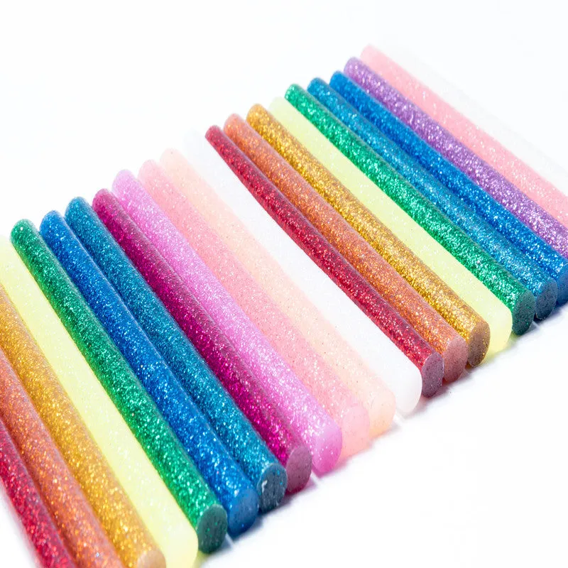 Flash mixed luminous hot melt glue sticks with gold leaf particles, 10 pack, 7mm and 11mm diameter options