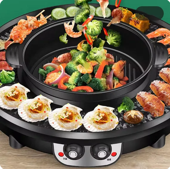 Multifunctional electric cooker hot pot barbecue all-in-one pot 5L 2300W Reunion Roast Black