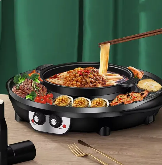 Multifunctional electric cooker hot pot barbecue all-in-one pot 5L 2300W Reunion Roast Black