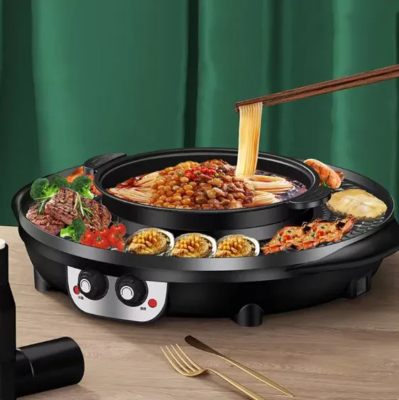 Multifunctional electric cooker hot pot barbecue all-in-one pot 5L 2300W Reunion Roast Black