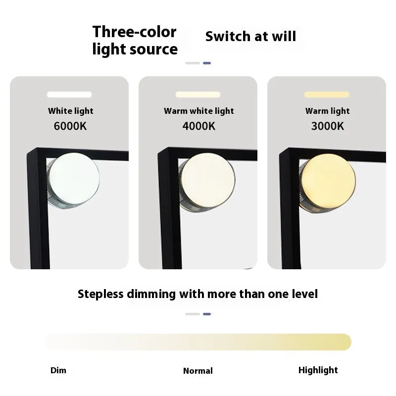 Desktop LED fill light mirror with metal frame, aluminium lens, 9 lights, black colour