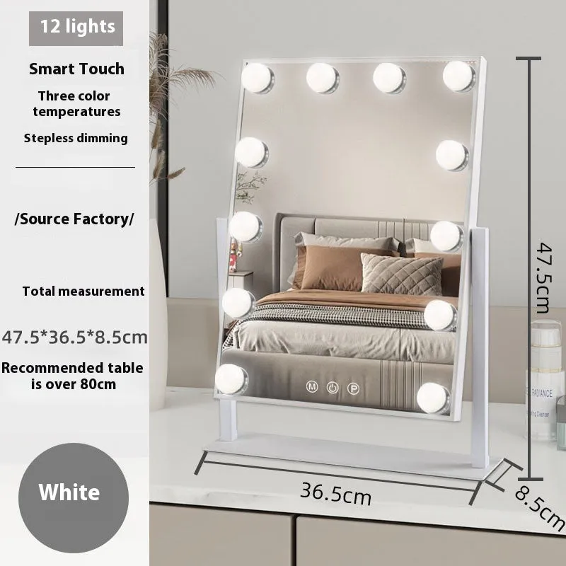 Desktop LED fill light mirror with metal frame, aluminium lens, 9 lights, black colour