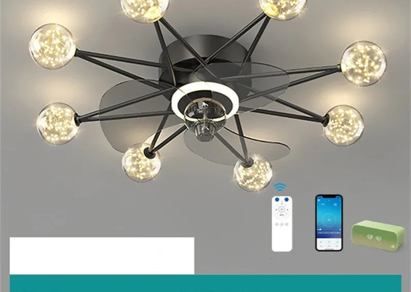 Nordic ceiling fan light with LED and Full of Stars design in black colour for living room