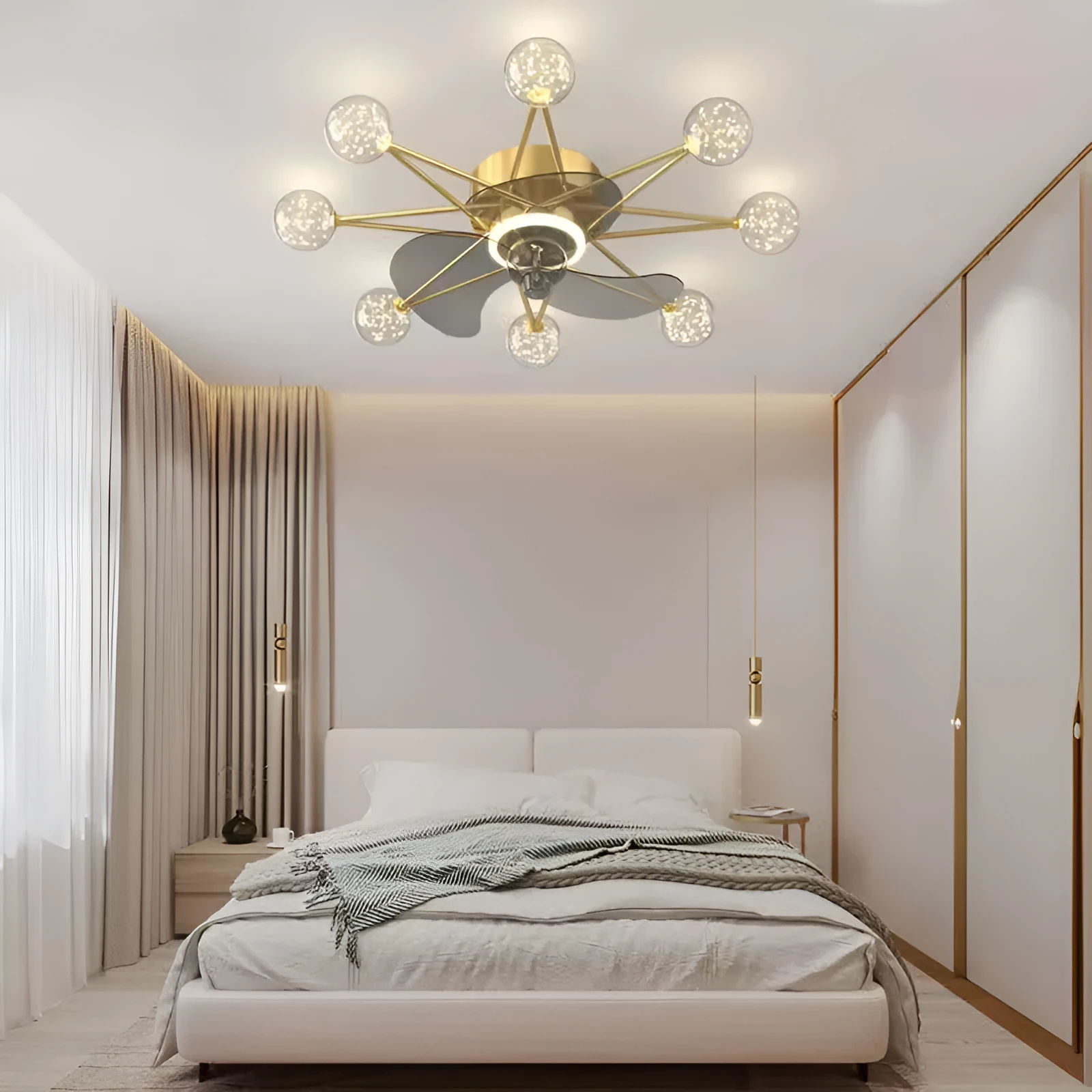 Nordic ceiling fan light with LED and Full of Stars design in black colour for living room