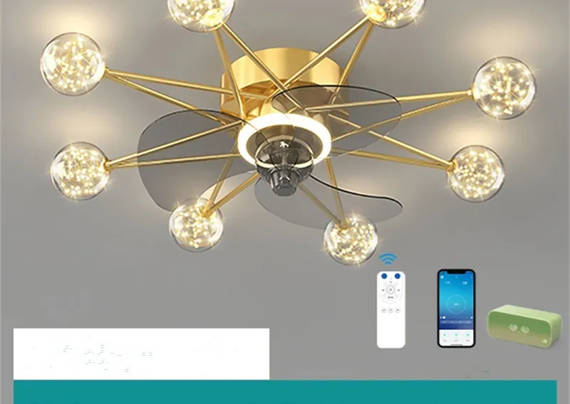 Nordic ceiling fan light with LED and Full of Stars design in black colour for living room