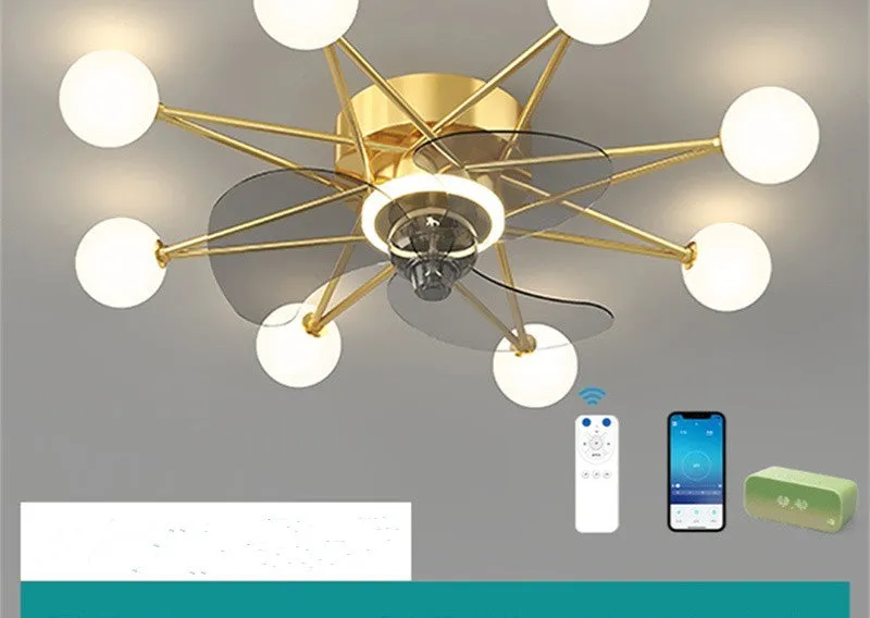 Nordic ceiling fan light with LED and Full of Stars design in black colour for living room
