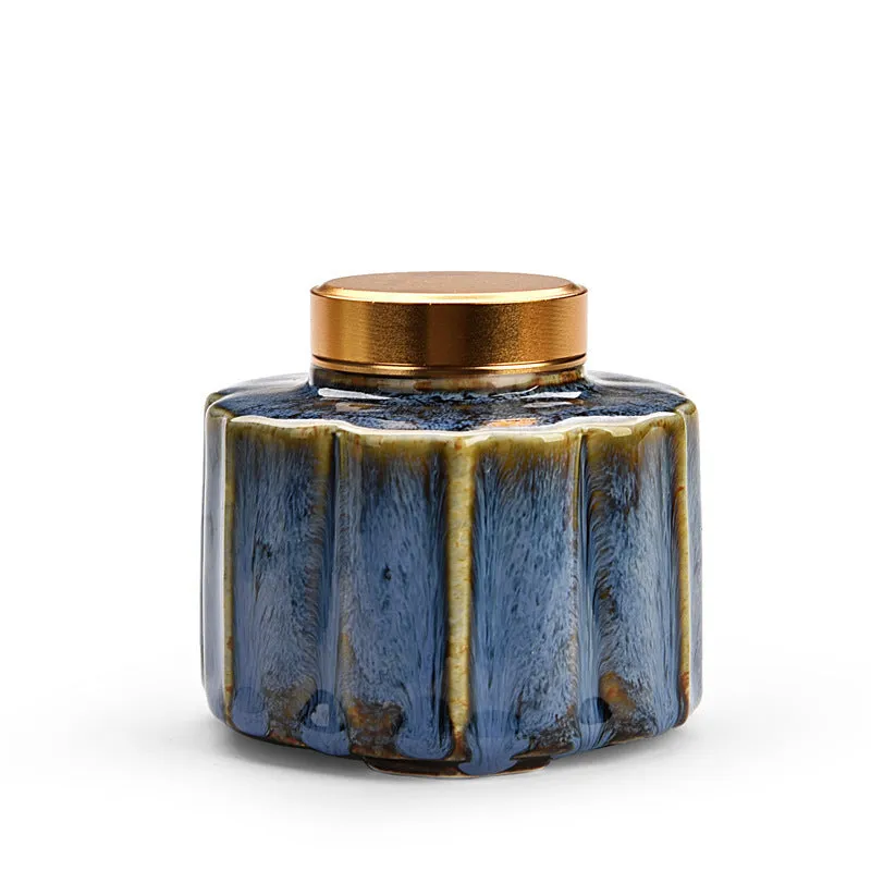 Ceramic tea pot storage tank with lotus leaf kiln transmutation glaze in celadon colour
