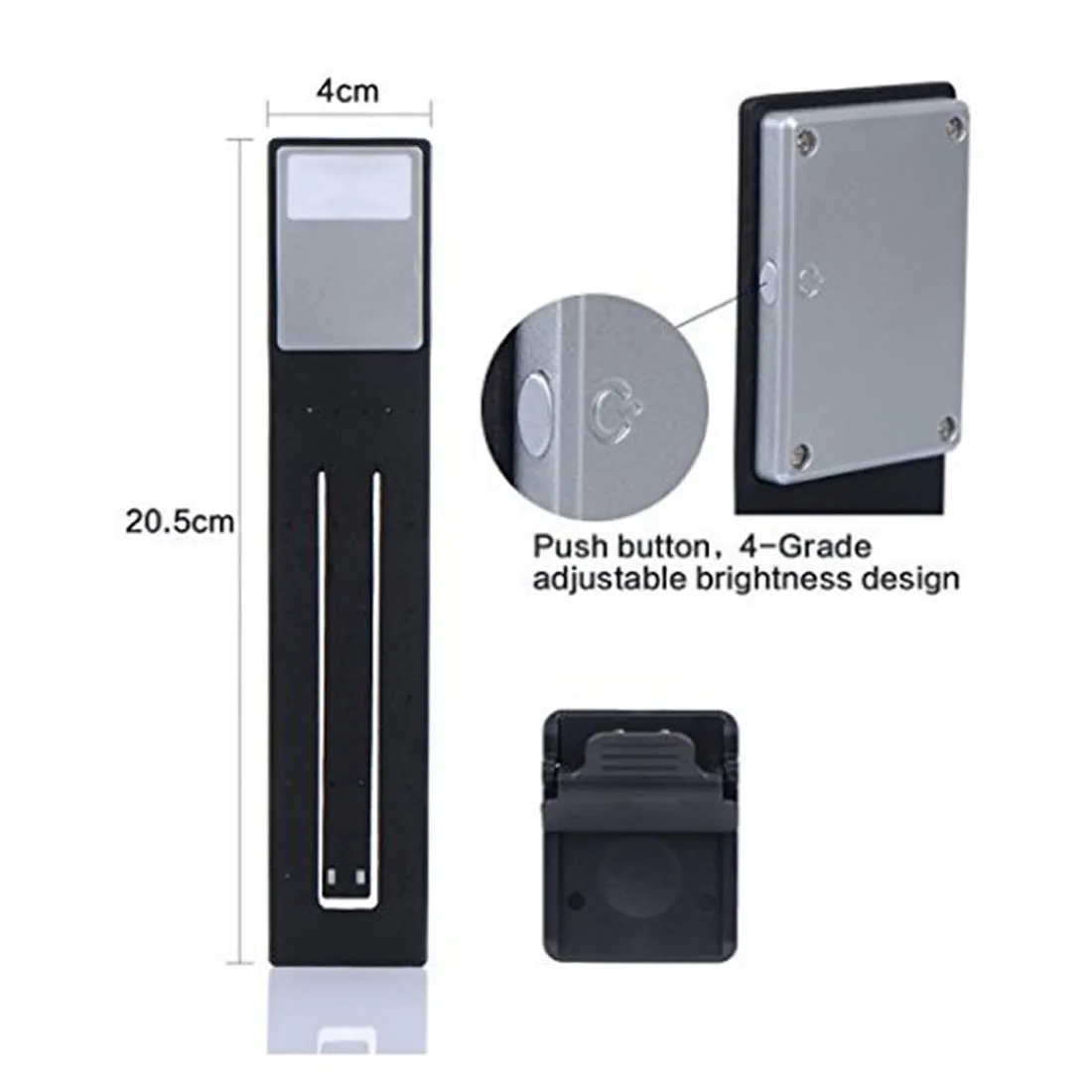 LED Kindle light in black, USB rechargeable flexible clip book lamp for e-readers
