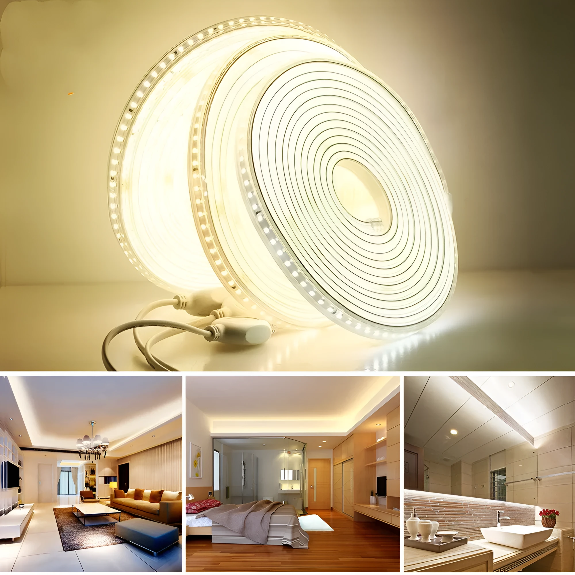 220V LED strip light with 120 LEDs per metre, waterproof, white light, 13mm width, EU plug