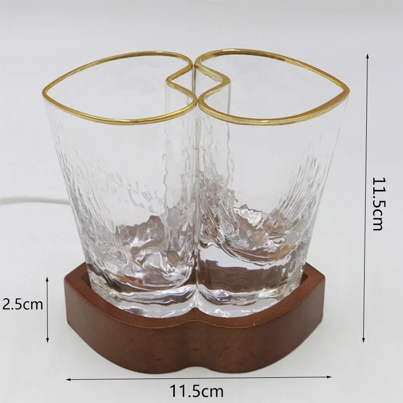 Transparent crystal glass aromatherapy night lamp on beech wood base with USB cable