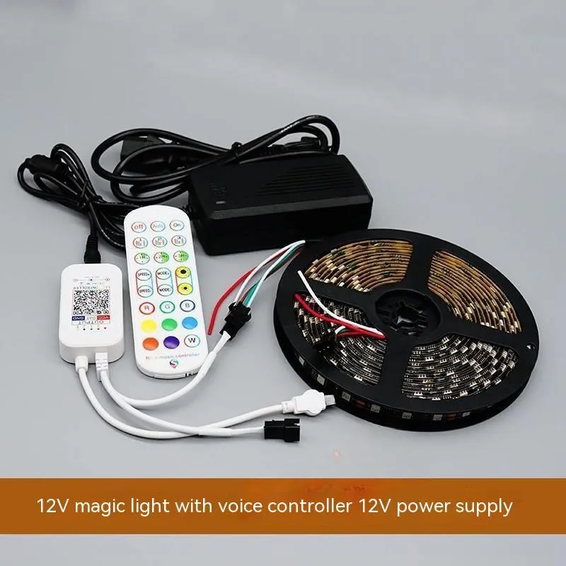 Programmable LED light strip with voice control and rhythm sync, FPCB black soft board, epoxy IP65 waterproof, 12V DC