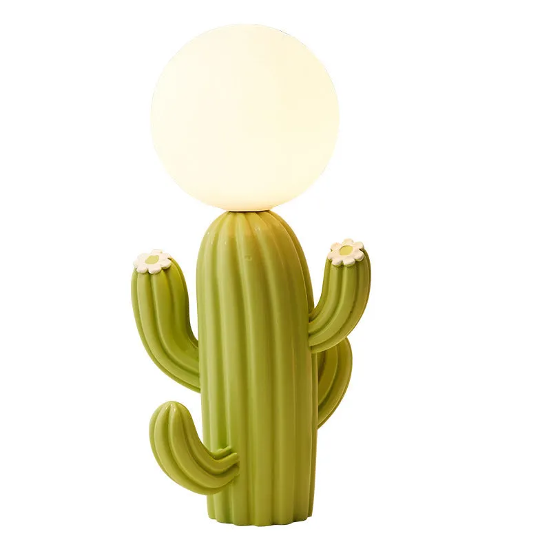 Green cactus button desk lamp with three-colour accents on a bedside table in a child's room