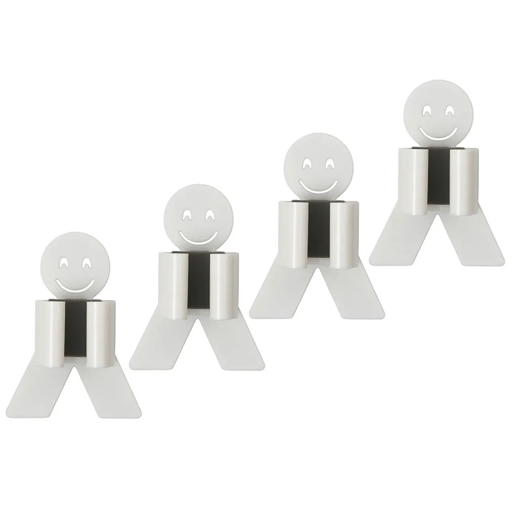 White bathroom toilet mop hook with adhesive backing for wall mounting, holding a toilet brush handle