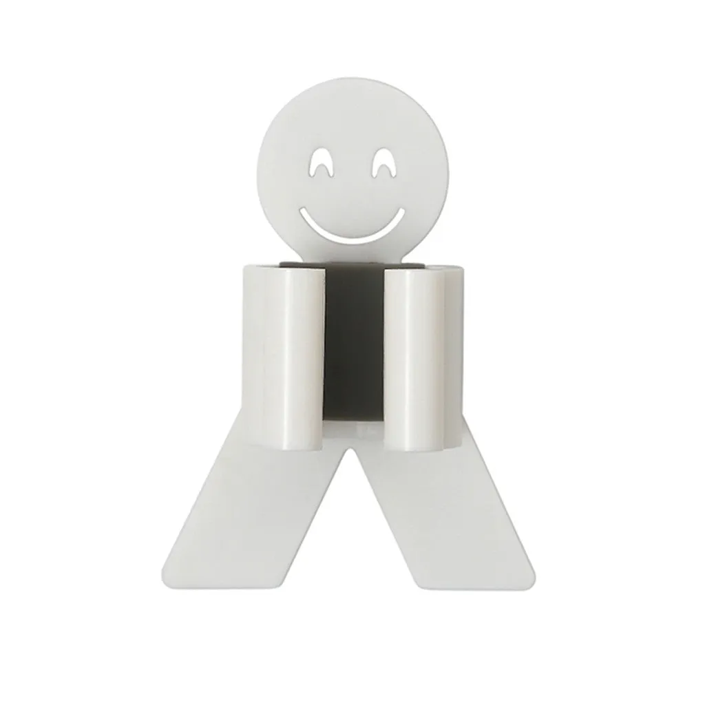 White bathroom toilet mop hook with adhesive backing for wall mounting, holding a toilet brush handle