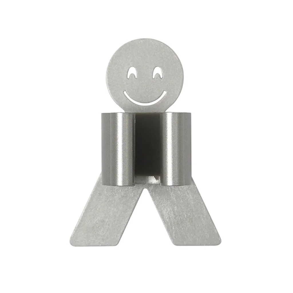 White bathroom toilet mop hook with adhesive backing for wall mounting, holding a toilet brush handle