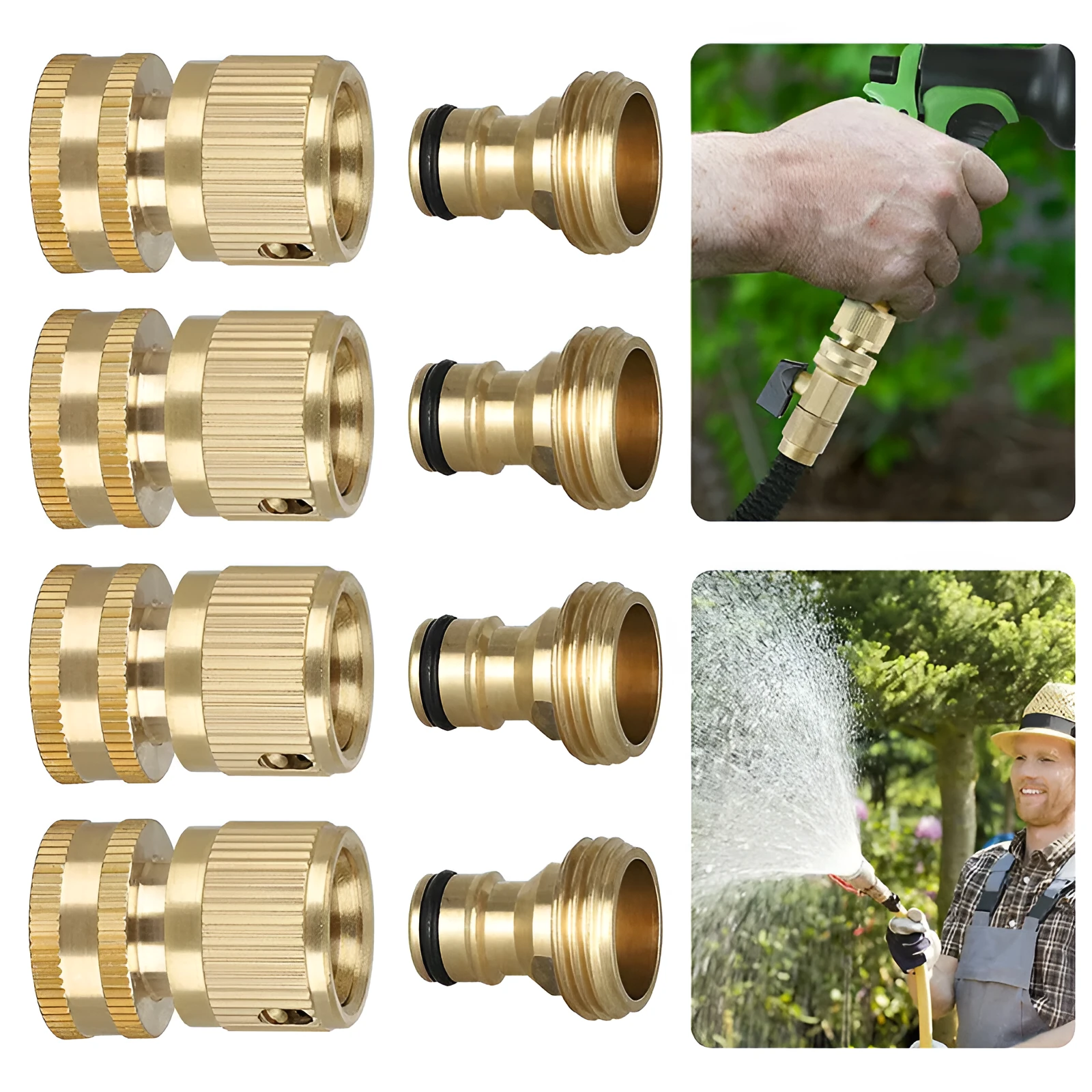 Brass male and female 3/4 inch water pipe connectors for garden hose