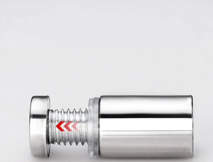 Metal standoff screws in black finish for mounting glass signs on a wall