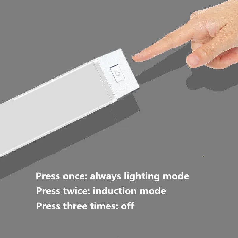 Aluminium magnetic LED closet light strip with motion sensor, shown in cold white and warm white.