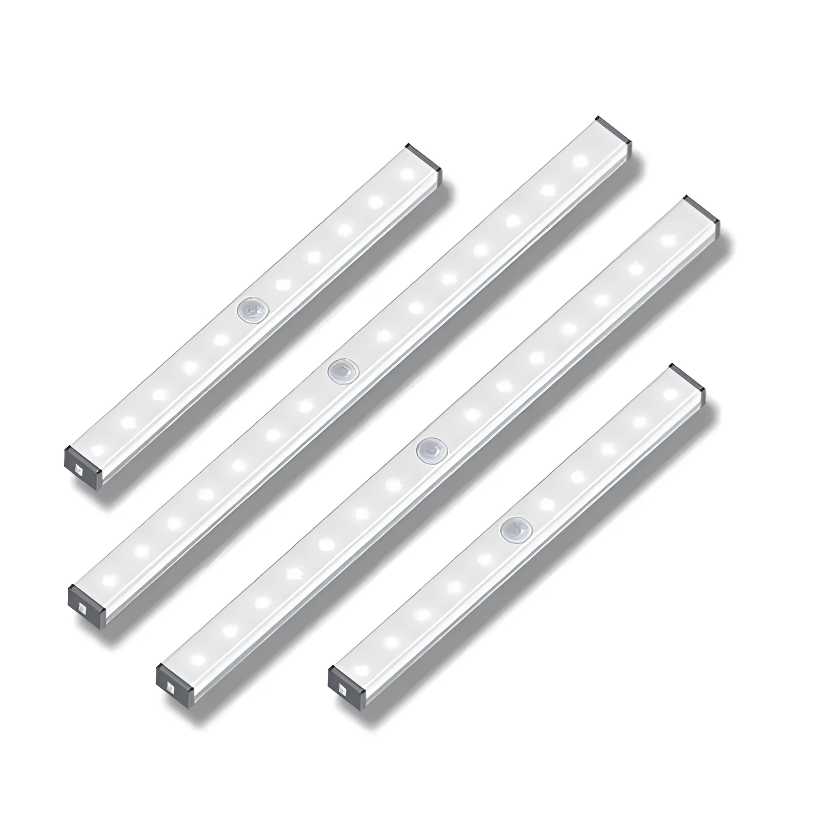 Aluminium magnetic LED closet light strip with motion sensor, shown in cold white and warm white.