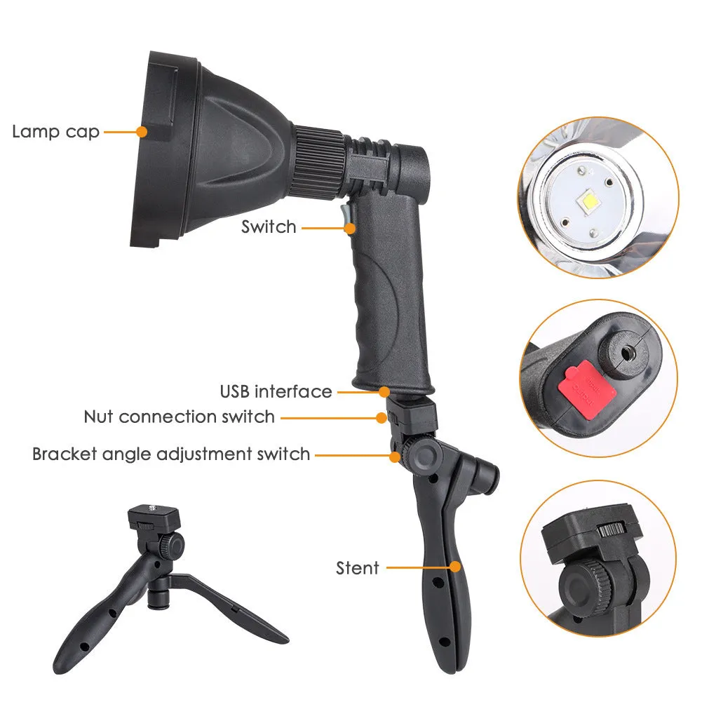 L2 strong light long-range bracket type flashlight black with tripod and USB cable