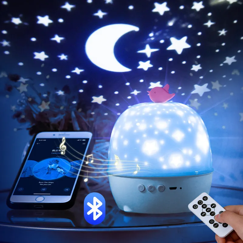 LED starry sky light projector with USB cable and projection film on a tabletop
