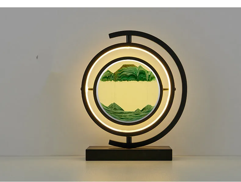 Hourglass quicksand painting desk lamp with iron body and aluminium holder, remote control, and UK plug