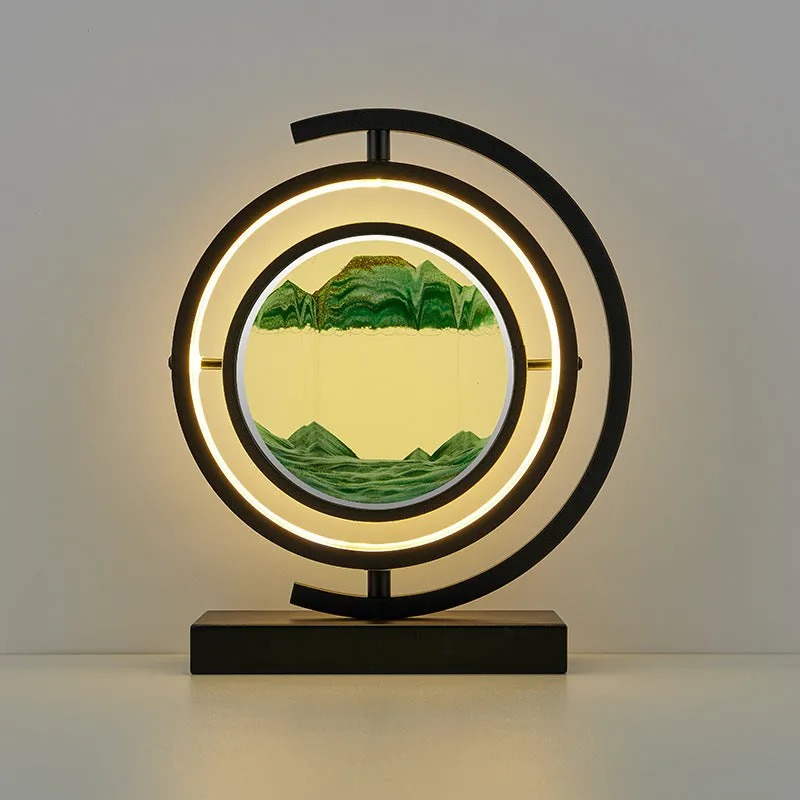 Hourglass quicksand painting desk lamp with iron body and aluminium holder, remote control, and UK plug