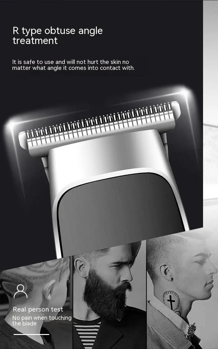 USB rechargeable electric hair clipper with digital display and double cutter head including T-shaped blade and carving cutter