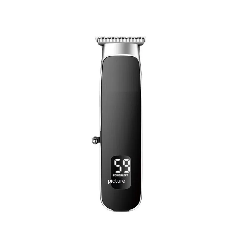 USB rechargeable electric hair clipper with digital display and double cutter head including T-shaped blade and carving cutter
