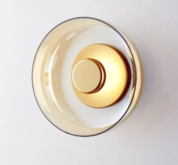 Scandinavian glass wall lamp with petal-shaped shade in gold and transparent glass, 230mm