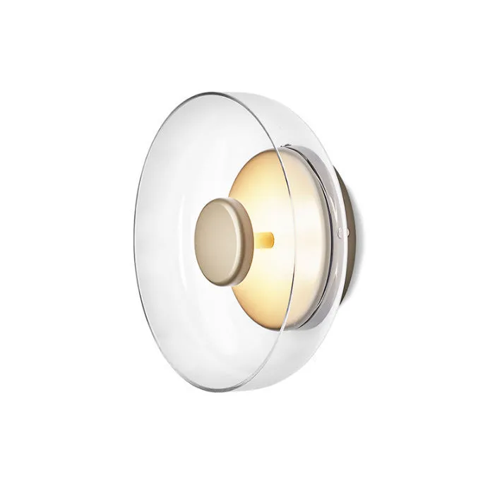 Scandinavian glass wall lamp with petal-shaped shade in gold and transparent glass, 230mm