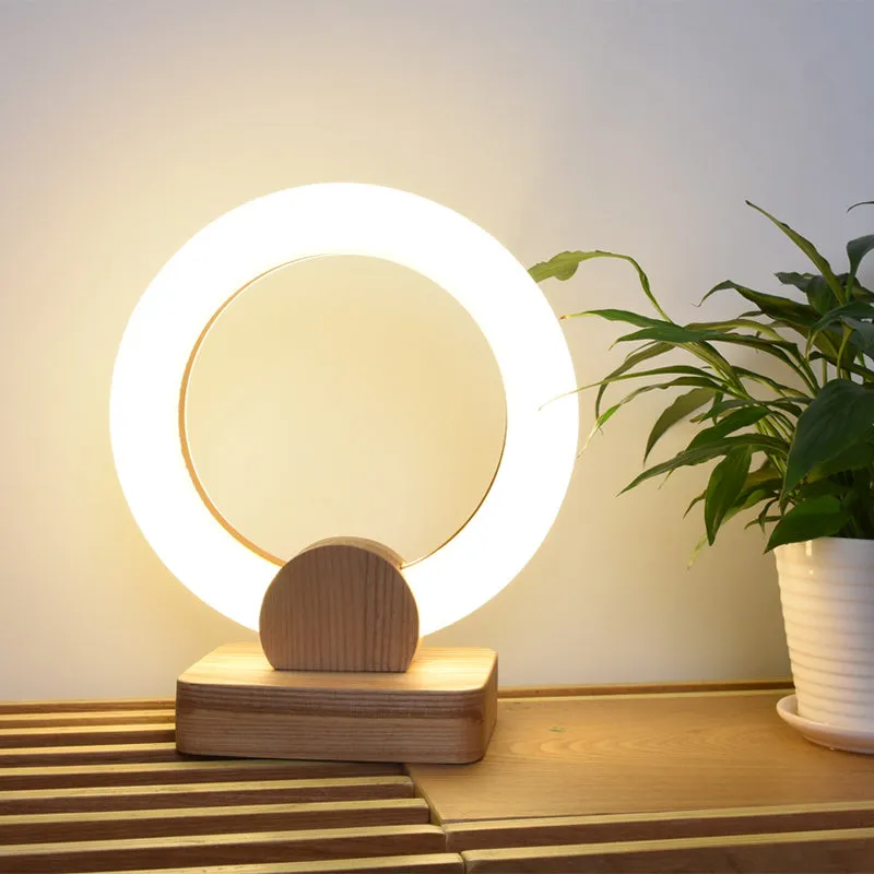 Wooden art circular chandelier LED ceiling light with acrylic shade in Nordic style design