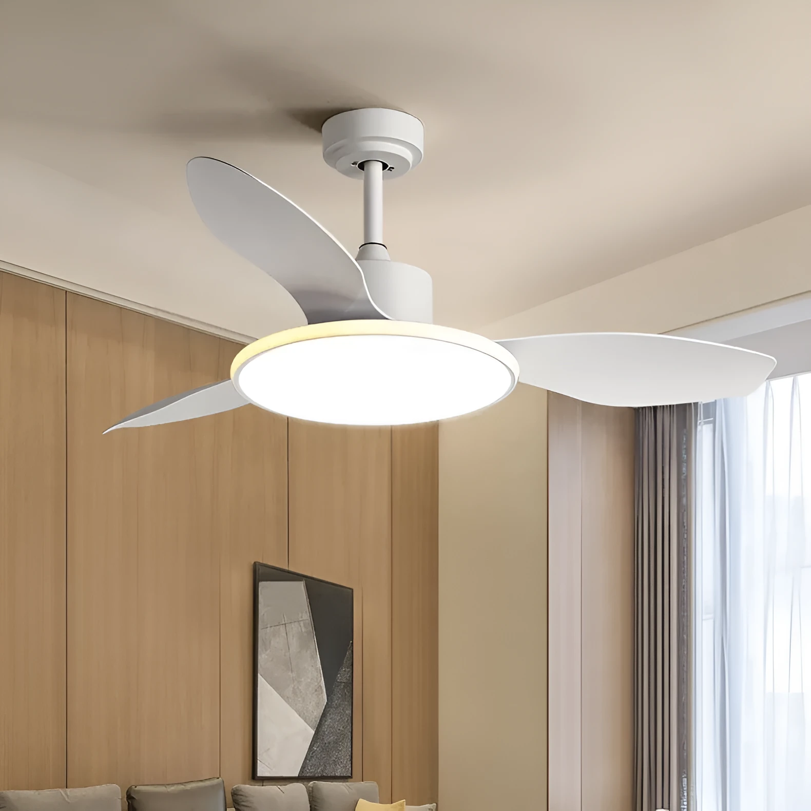 Ultra-thin ceiling fan light with remote control, 42 inch rubber blades in white