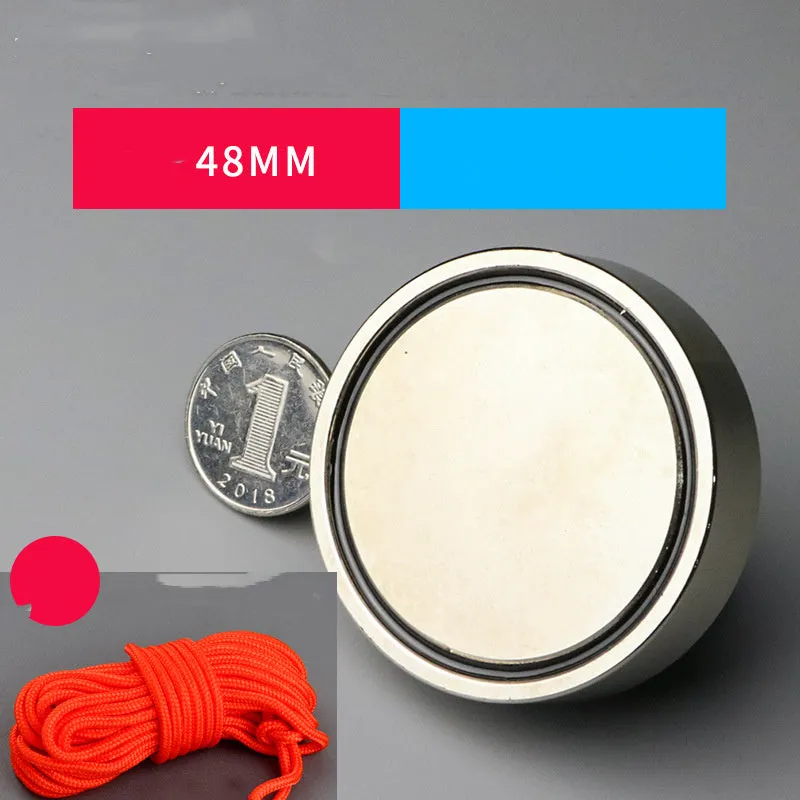 Round 60mm neodymium iron boron magnet salvage device with rope for iron retrieval