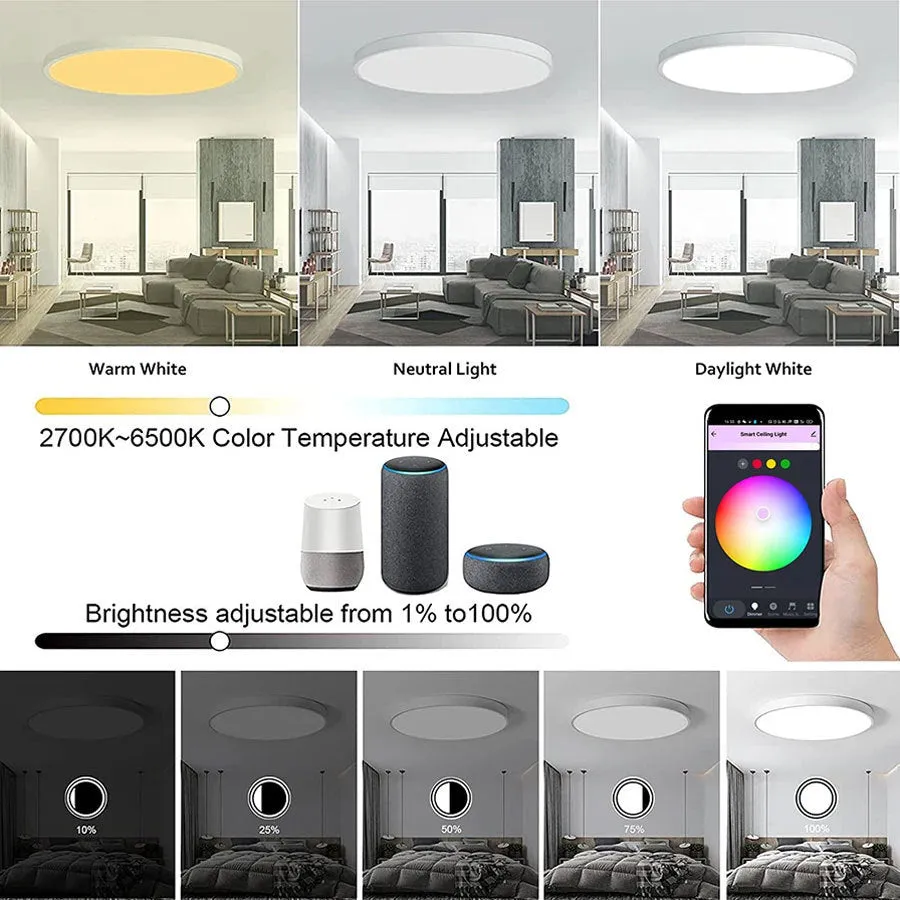 Graffiti WiFi smart ceiling light LED RGB CW WW 24W in white finish for bedroom or living room
