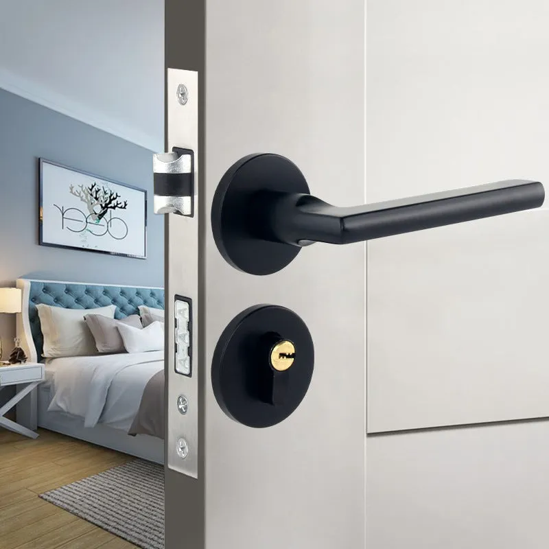 Indoor split magnetic door lock handle for timber doors in aluminum alloy construction