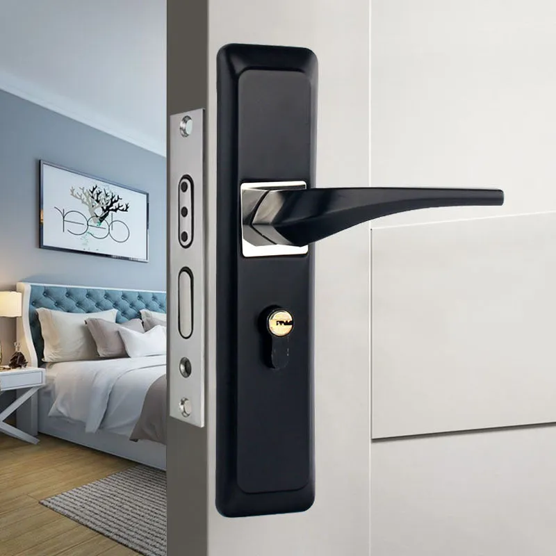 Indoor split magnetic door lock handle for timber doors in aluminum alloy construction