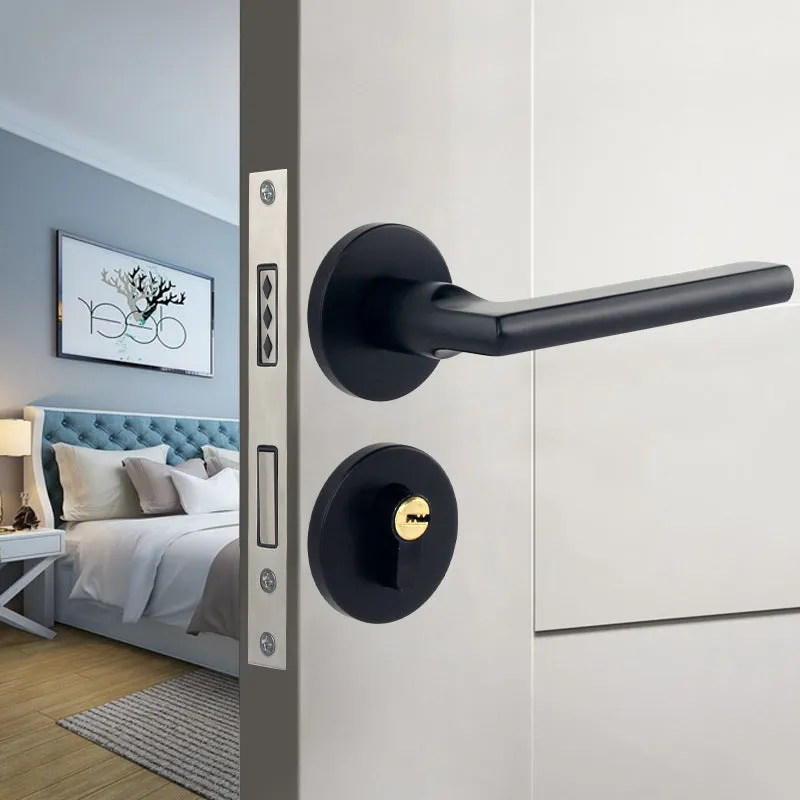 Indoor split magnetic door lock handle for timber doors in aluminum alloy construction