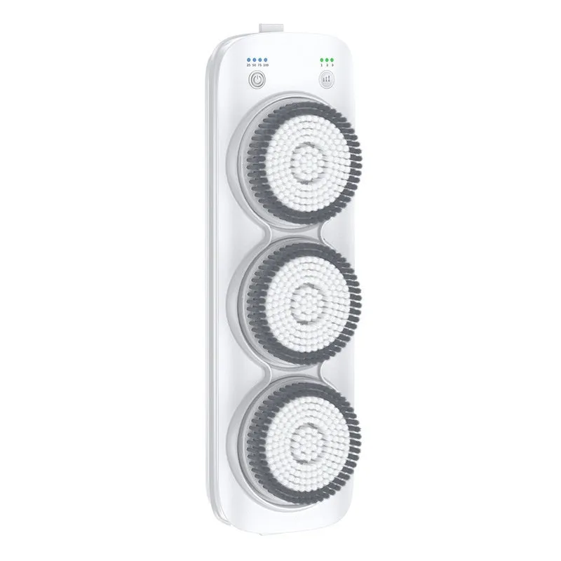 Gray electric bath rubbing machine wall-mounted with three nylon brush heads and washboard