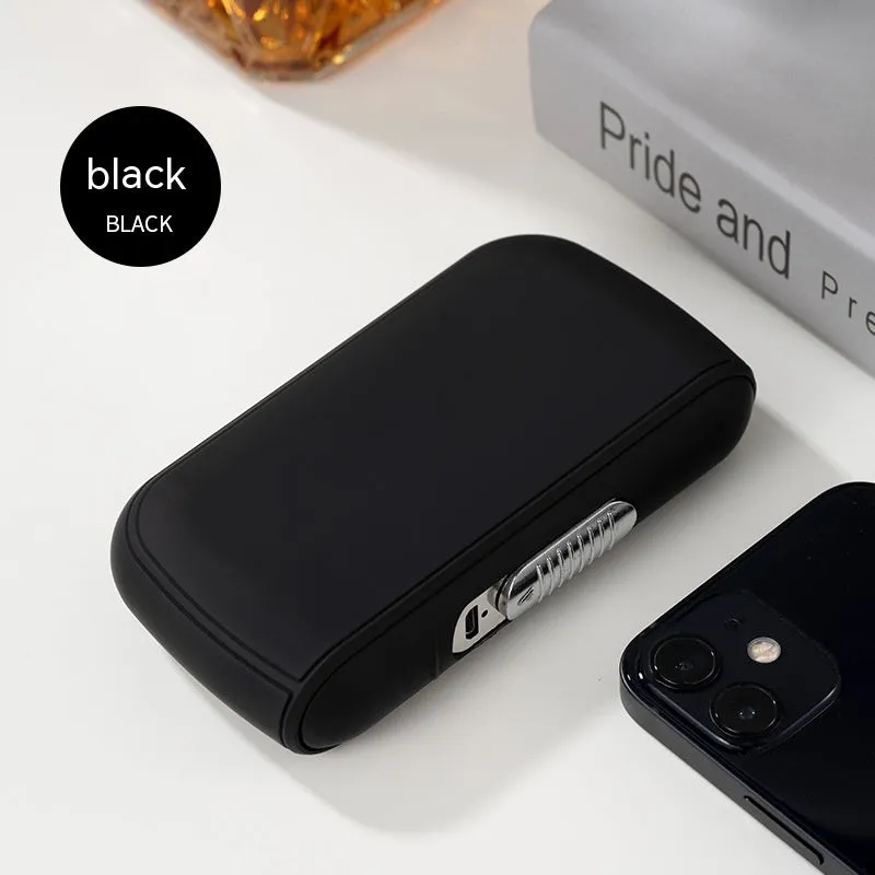 Cigarette case charging lighter in plastic with USB rechargeable, black colour, thick design