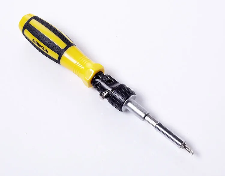 39 in 1 combination ratchet screwdriver set in yellow case with chrome-vanadium steel bits, sockets, and extension rod